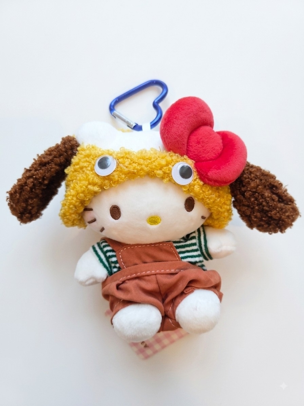 Hello Kitty Plush Keychain with Red Bow, Brown Ears & Yellow Hat